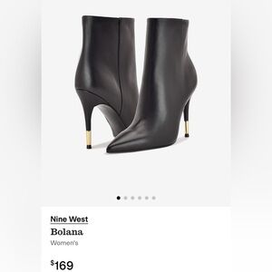 Nine West Black Leather Bolana Pointed Toe Stiletto Booties Boots Sz 7.5